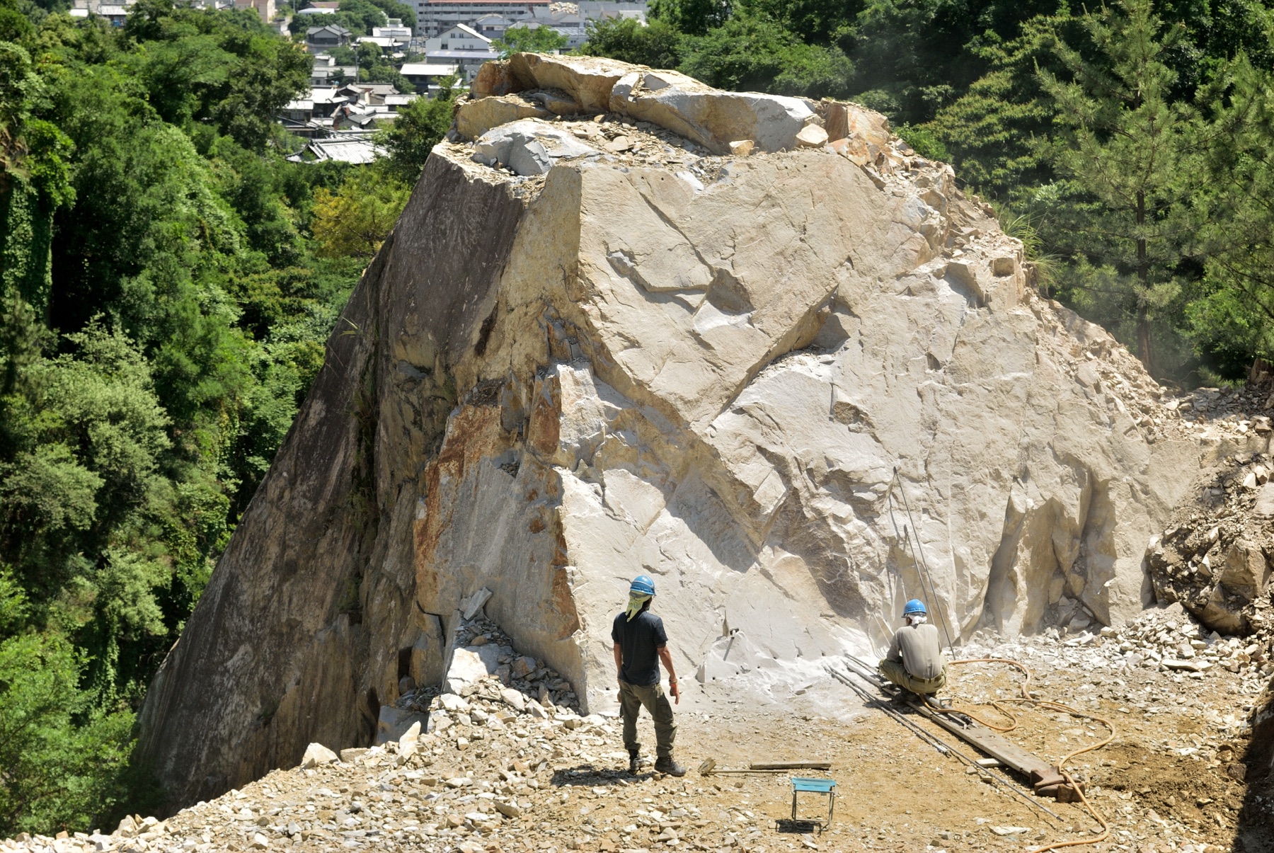 A massive quarry rock face